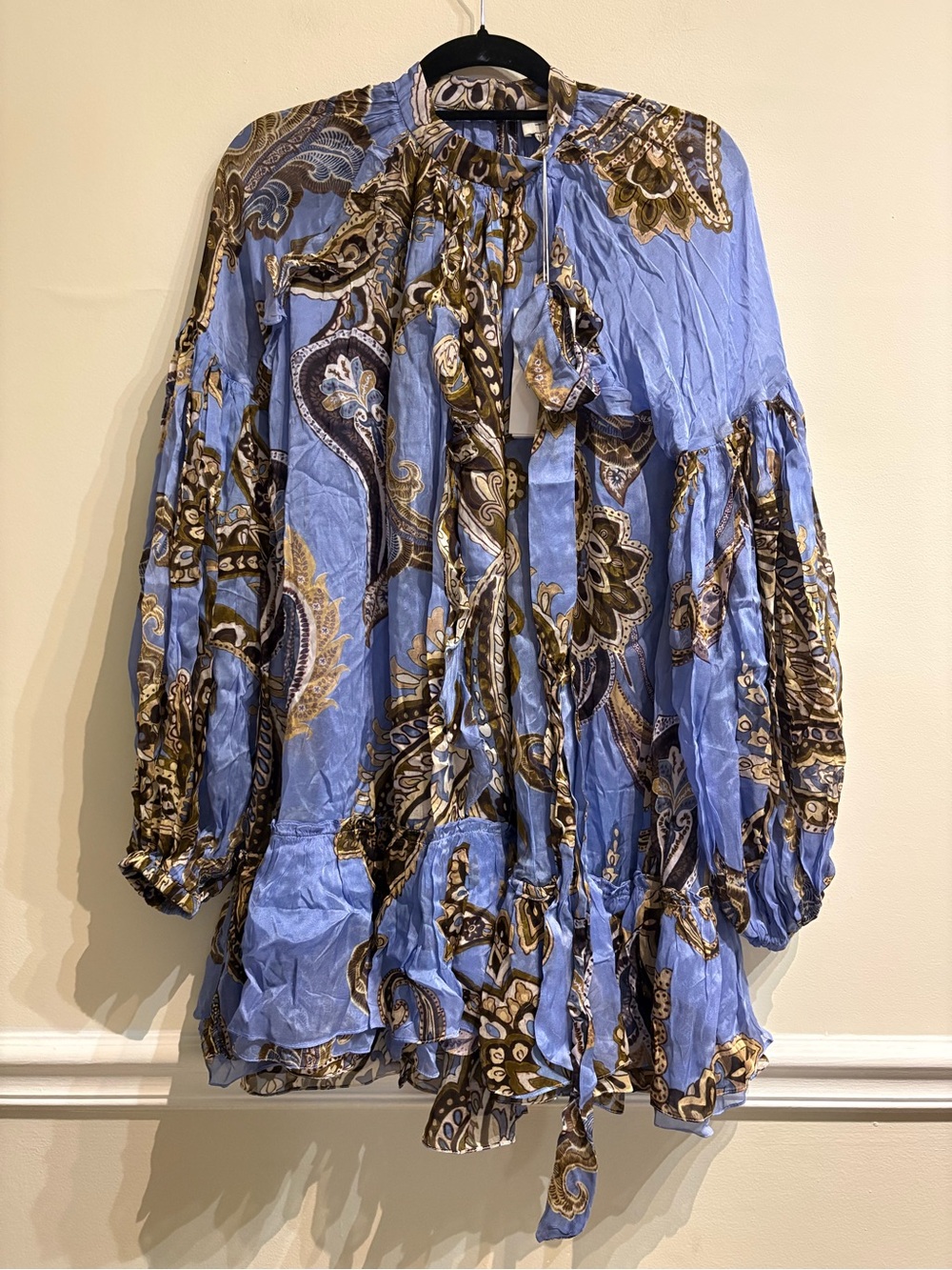 Hemant & Nandita Saya Ruffle Short Mini Dress Blue Paisley NWT Size Small - Picture 6 of 13